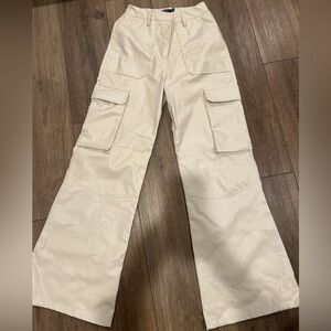 Nasty Gal faux cream color cargo pants size 4